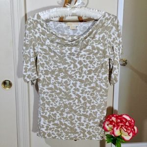 MICHAEL KORS Tan White Scoop Neck Size Small